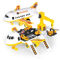 HKM-009107 Deformable Inertial Engineering Cargo Plane Toy with Parking Lot and Alloy Car, Ages 2-7
