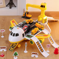 HKM-009107 Deformable Inertial Engineering Cargo Plane Toy with Parking Lot and Alloy Car, Ages 2-7