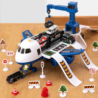 HKM-009107 Deformable Inertial Engineering Cargo Plane Toy with Parking Lot and Alloy Car, Ages 2-7