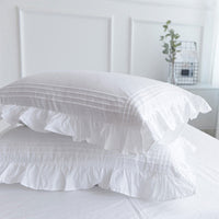 HKM-009171 Pure White Cotton Twill Korean Style Ruffled Pillowcase Set - 1 Pair, 48x74cm