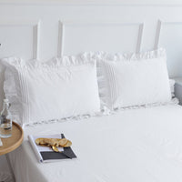 HKM-009171 Pure White Cotton Twill Korean Style Ruffled Pillowcase Set - 1 Pair, 48x74cm