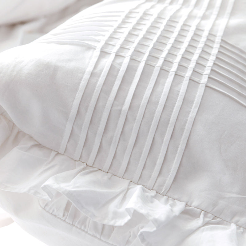 HKM-009171 Pure White Cotton Twill Korean Style Ruffled Pillowcase Set - 1 Pair, 48x74cm