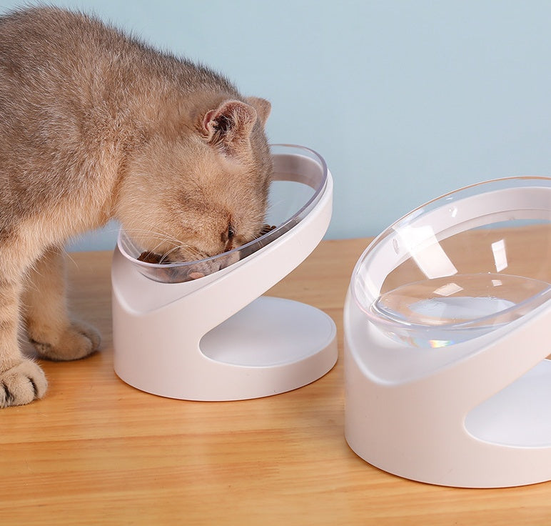 HKM-009363 Transparent Diagonal Cat Bowl with Cervical Support - 14.2 x 14.2 x 12.5 cm
