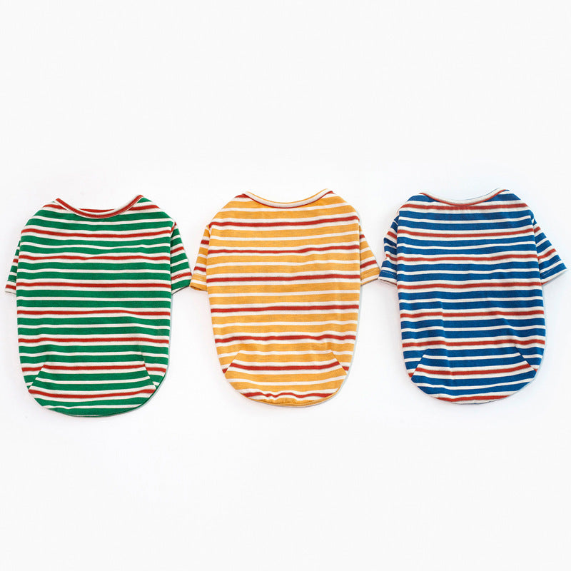 HKM-009619 Striped Dog T-Shirt in Blue, Yellow, and Green - Sizes S to XXL