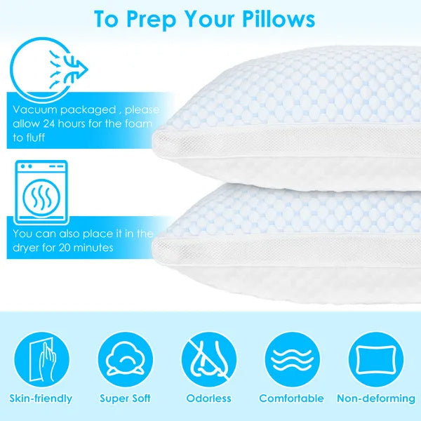 HKM-009683 Adjustable Shredded Memory Foam Pillow with Double-Sided Cooling and Bamboo Cover, Machine Washable