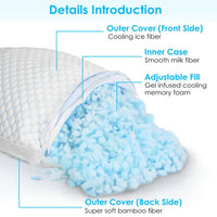 HKM-009683 Adjustable Shredded Memory Foam Pillow with Double-Sided Cooling and Bamboo Cover, Machine Washable