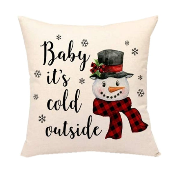 HKM-009683 Christmas Santa Linen Pillowcase for Sofa Cushion - 45cm x 45cm, Digital Print Design, Plain Back