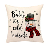 HKM-009683 Christmas Santa Linen Pillowcase for Sofa Cushion - 45cm x 45cm, Digital Print Design, Plain Back