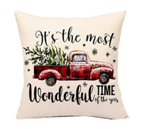 HKM-009683 Christmas Santa Linen Pillowcase for Sofa Cushion - 45cm x 45cm, Digital Print Design, Plain Back