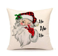 HKM-009683 Christmas Santa Linen Pillowcase for Sofa Cushion - 45cm x 45cm, Digital Print Design, Plain Back