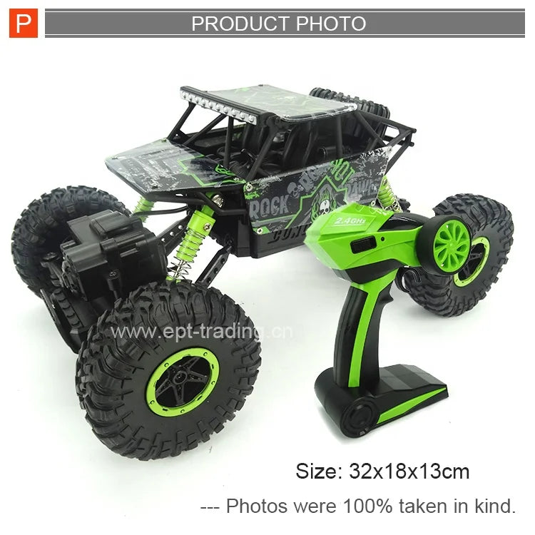 HKM-009811 4WD Electric Remote Control Off-Road Climbing RC Car Model for Ages 2-13, Green Color, 1:18 Scale