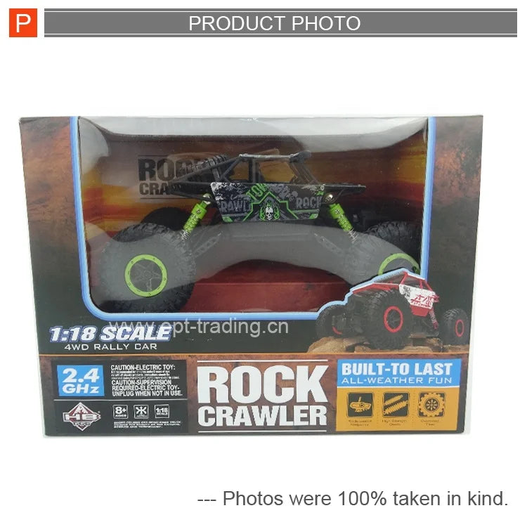 HKM-009811 4WD Electric Remote Control Off-Road Climbing RC Car Model for Ages 2-13, Green Color, 1:18 Scale