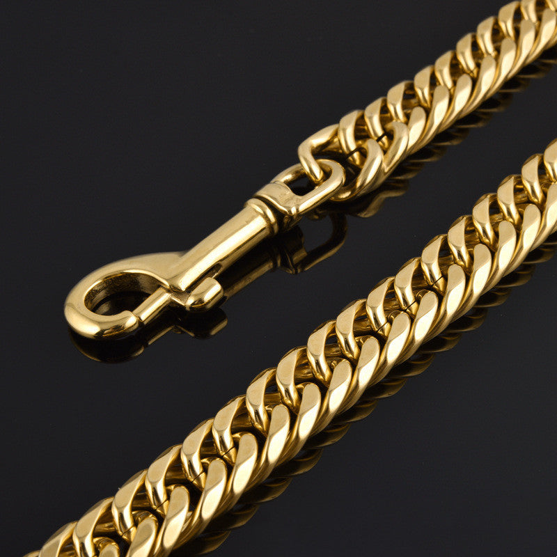 HKM-009811 Titanium Steel Double-Sided Dog Chain Leash - 17MM Wide, Available in Gold and White
