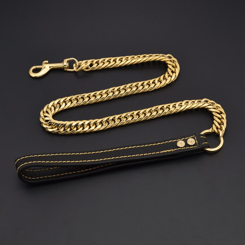 HKM-009811 Titanium Steel Double-Sided Dog Chain Leash - 17MM Wide, Available in Gold and White