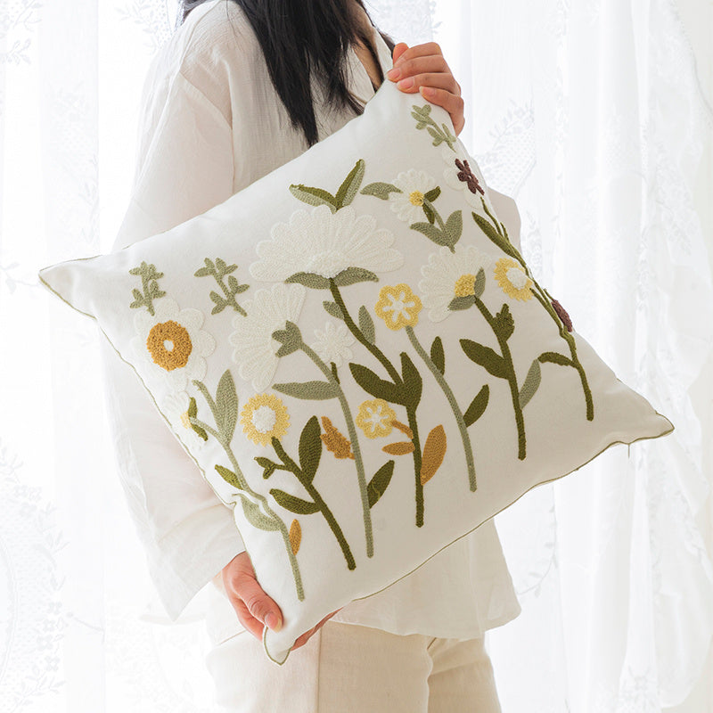 HKM-010067 Flower Embroidery Pillow Cover in Various Colors and Sizes - 45cm Cotton Design