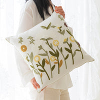 HKM-010067 Flower Embroidery Pillow Cover in Various Colors and Sizes - 45cm Cotton Design