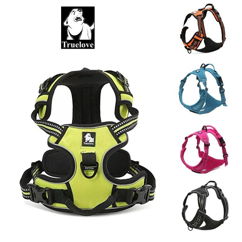 HKM-010195 Padded Reflective Nylon Dog Harness for All Weather with Adjustable Straps and Dual Leash Attachment