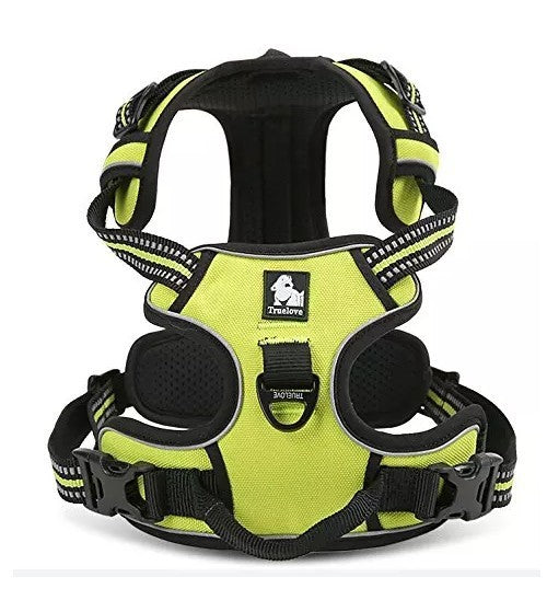 HKM-010195 Padded Reflective Nylon Dog Harness for All Weather with Adjustable Straps and Dual Leash Attachment