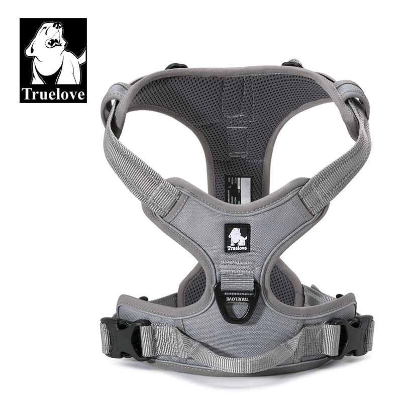 HKM-010195 Padded Reflective Nylon Dog Harness for All Weather with Adjustable Straps and Dual Leash Attachment