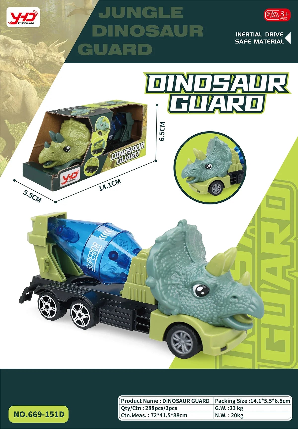 HKM-010259 Dinosaur Friction Engineering Transport Vehicles - Excavator, Crane, Oil Tanker Toys