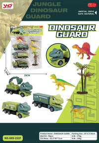 HKM-010259 Dinosaur Friction Engineering Transport Vehicles - Excavator, Crane, Oil Tanker Toys