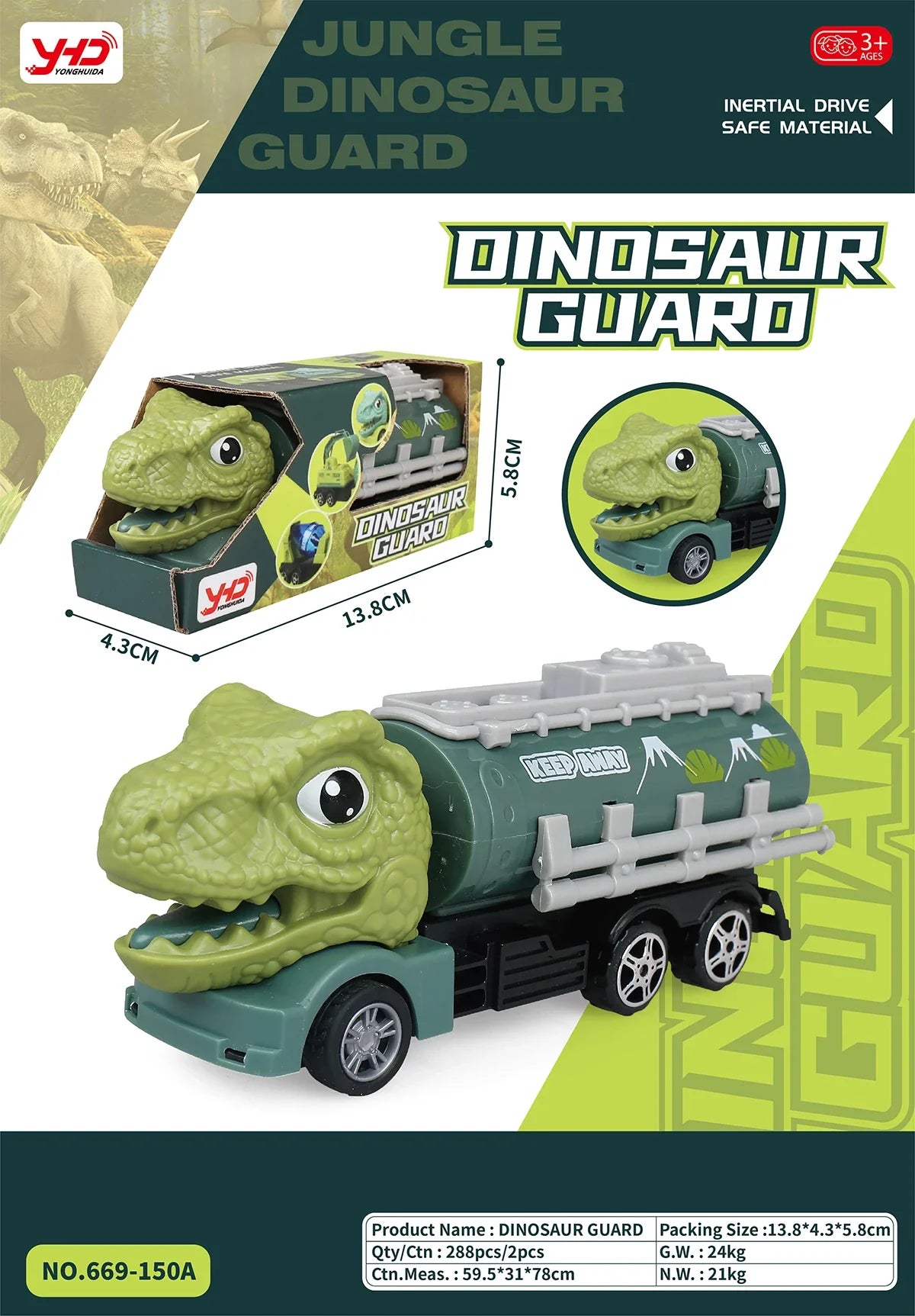 HKM-010259 Dinosaur Friction Engineering Transport Vehicles - Excavator, Crane, Oil Tanker Toys