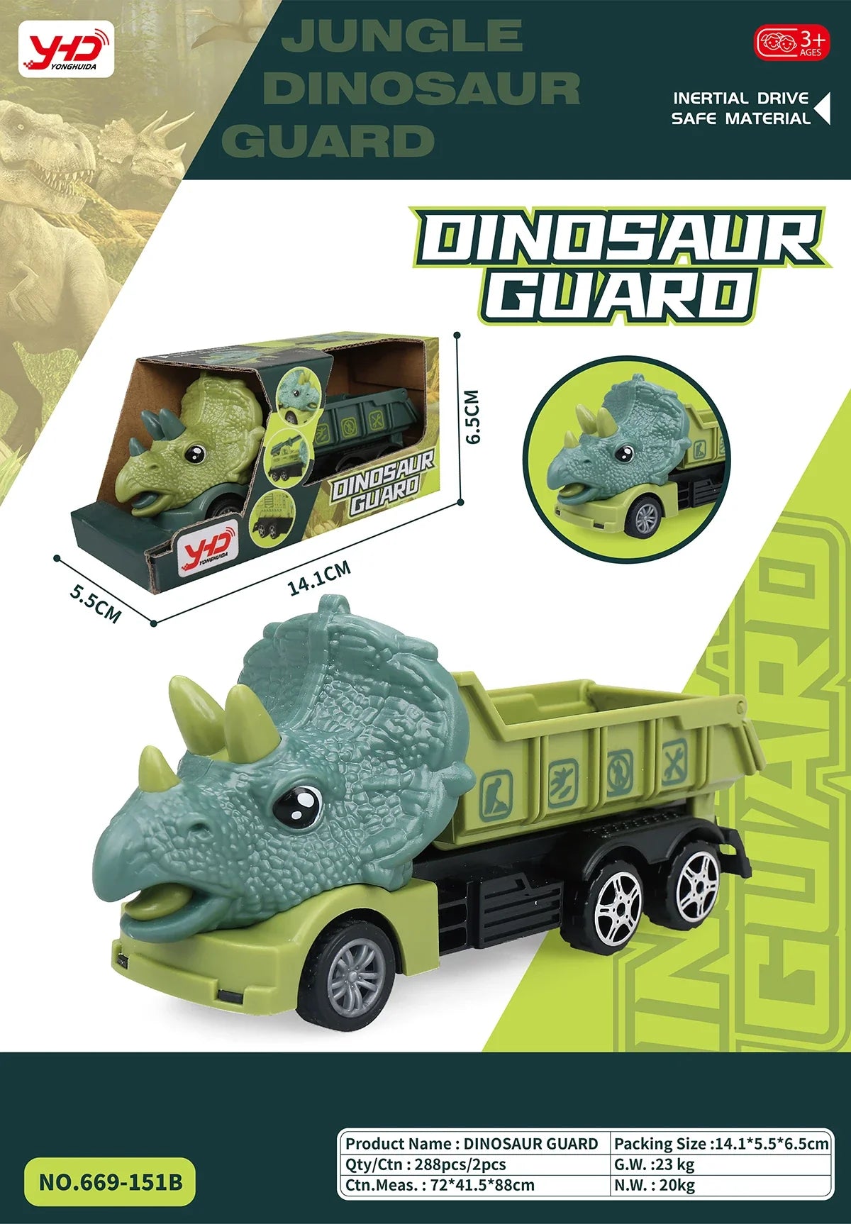 HKM-010259 Dinosaur Friction Engineering Transport Vehicles - Excavator, Crane, Oil Tanker Toys
