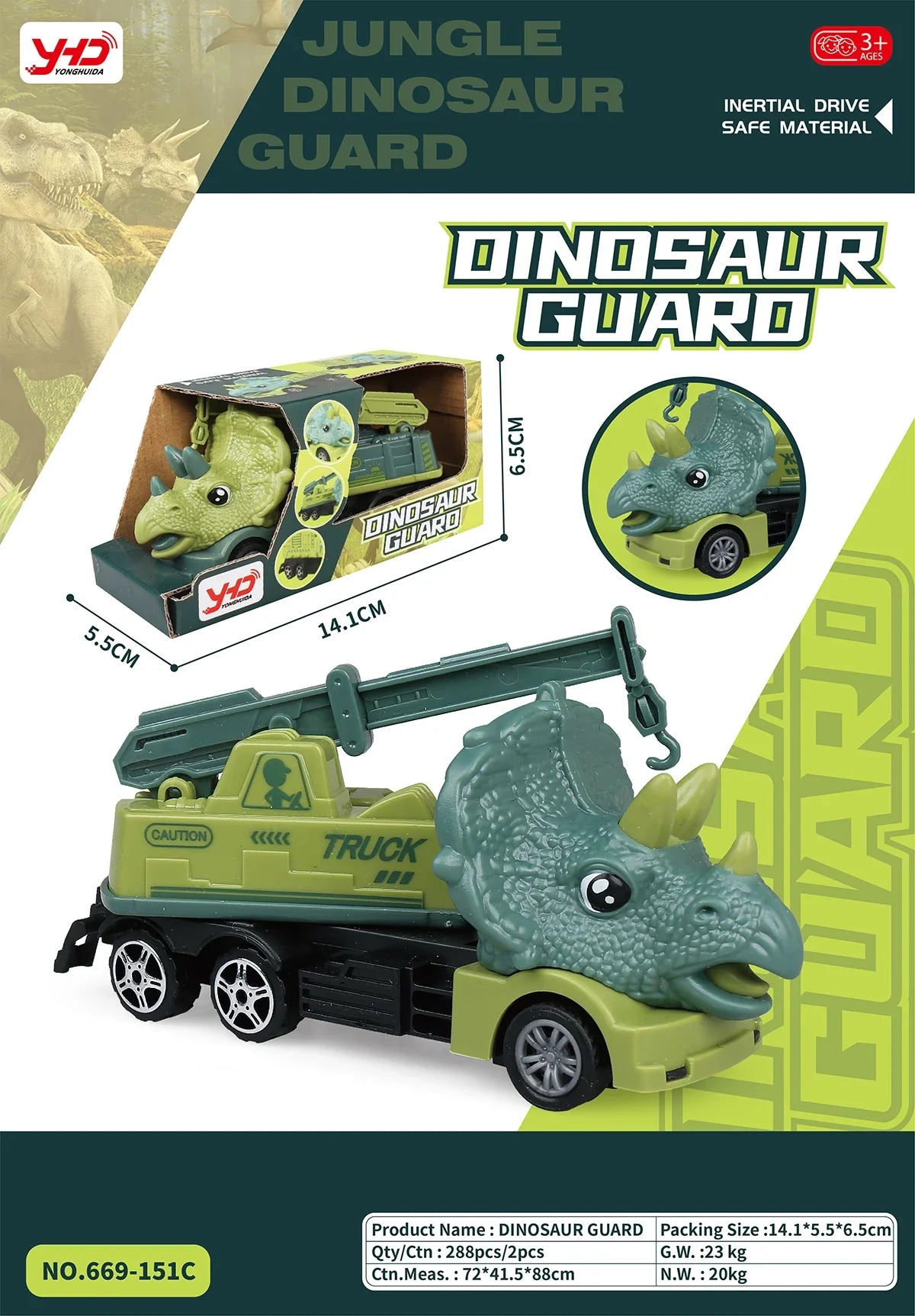 HKM-010259 Dinosaur Friction Engineering Transport Vehicles - Excavator, Crane, Oil Tanker Toys