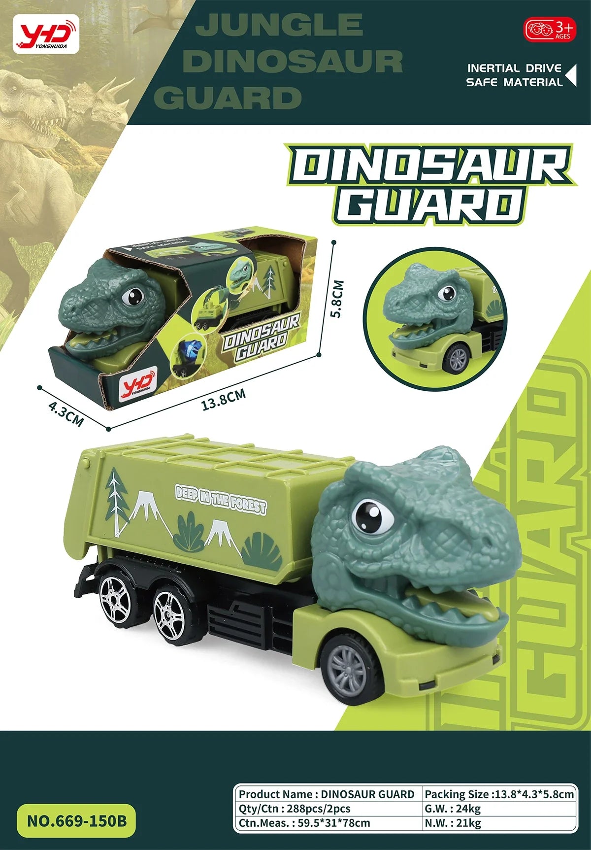 HKM-010259 Dinosaur Friction Engineering Transport Vehicles - Excavator, Crane, Oil Tanker Toys