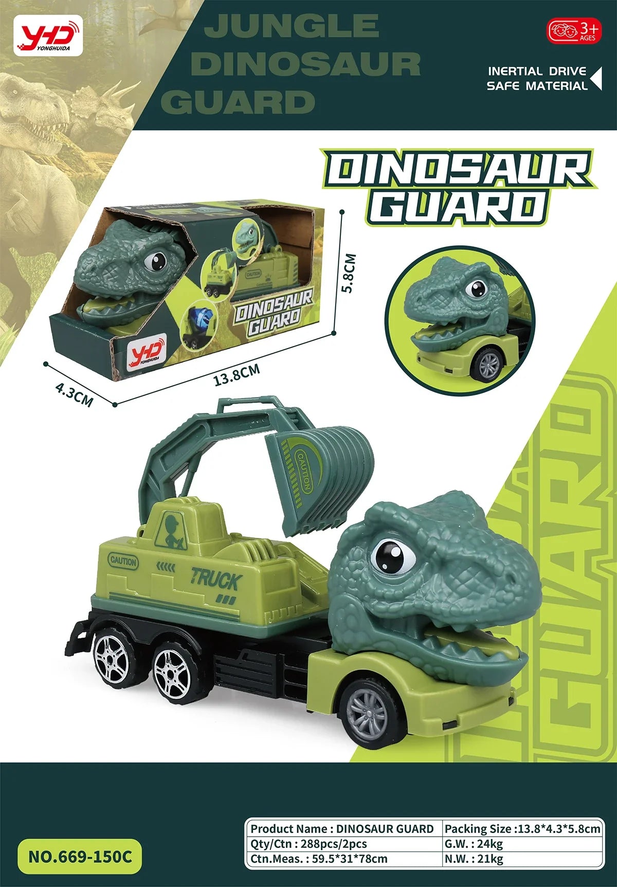 HKM-010259 Dinosaur Friction Engineering Transport Vehicles - Excavator, Crane, Oil Tanker Toys