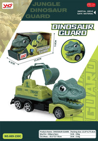 HKM-010259 Dinosaur Friction Engineering Transport Vehicles - Excavator, Crane, Oil Tanker Toys