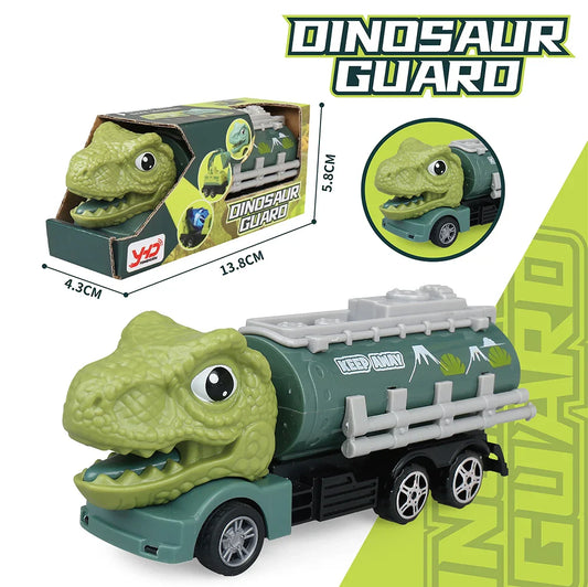 HKM-010259 Dinosaur Friction Engineering Transport Vehicles - Excavator, Crane, Oil Tanker Toys