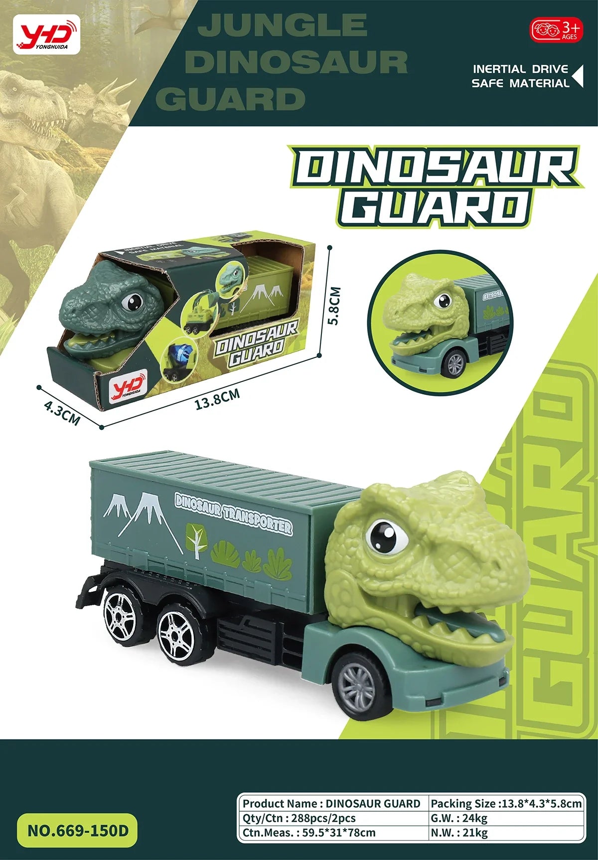 HKM-010259 Dinosaur Friction Engineering Transport Vehicles - Excavator, Crane, Oil Tanker Toys