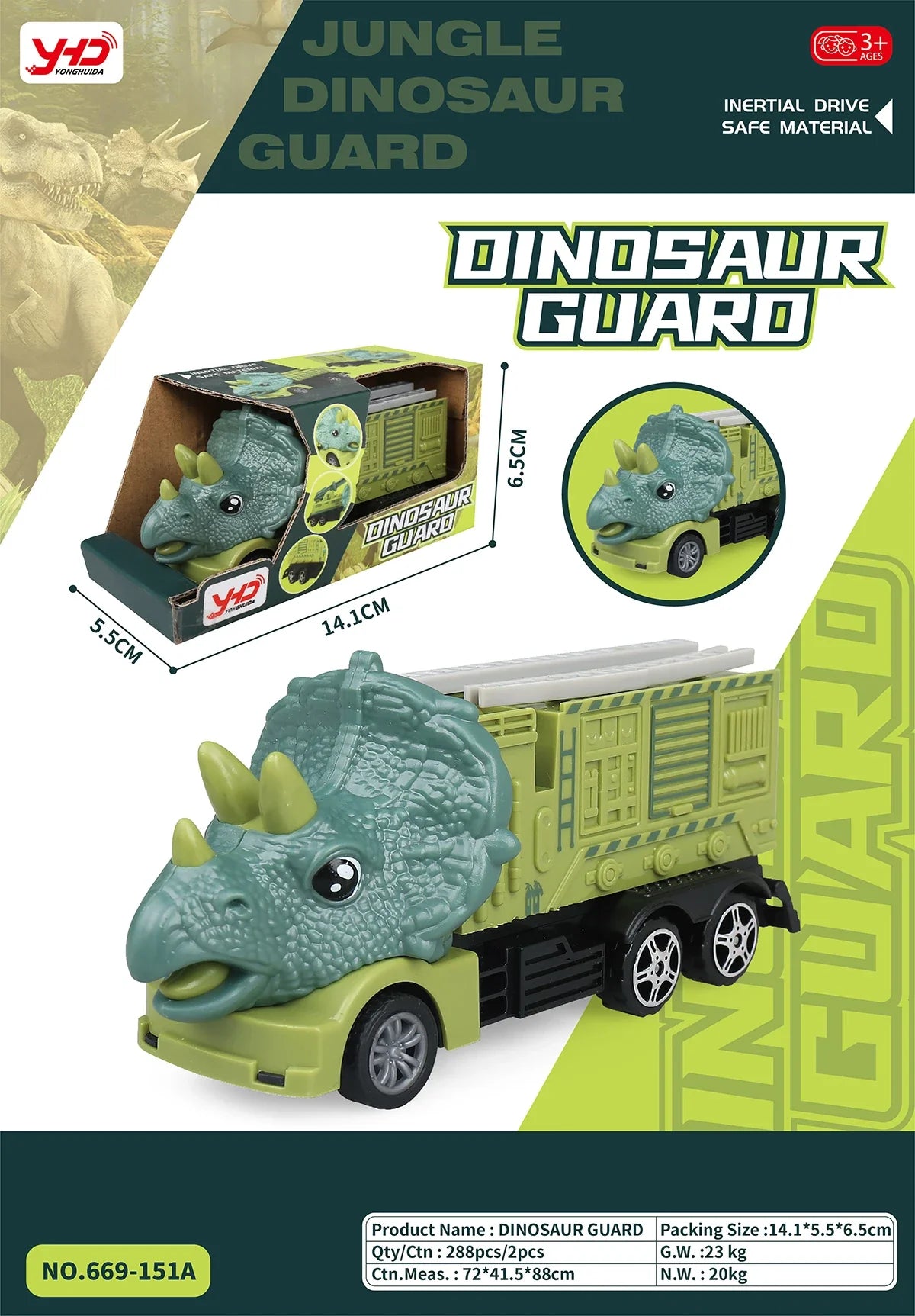 HKM-010259 Dinosaur Friction Engineering Transport Vehicles - Excavator, Crane, Oil Tanker Toys