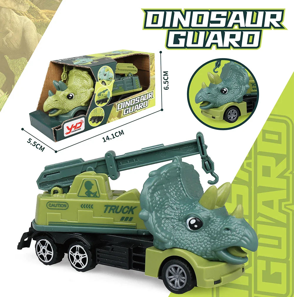 HKM-010259 Dinosaur Friction Engineering Transport Vehicles - Excavator, Crane, Oil Tanker Toys