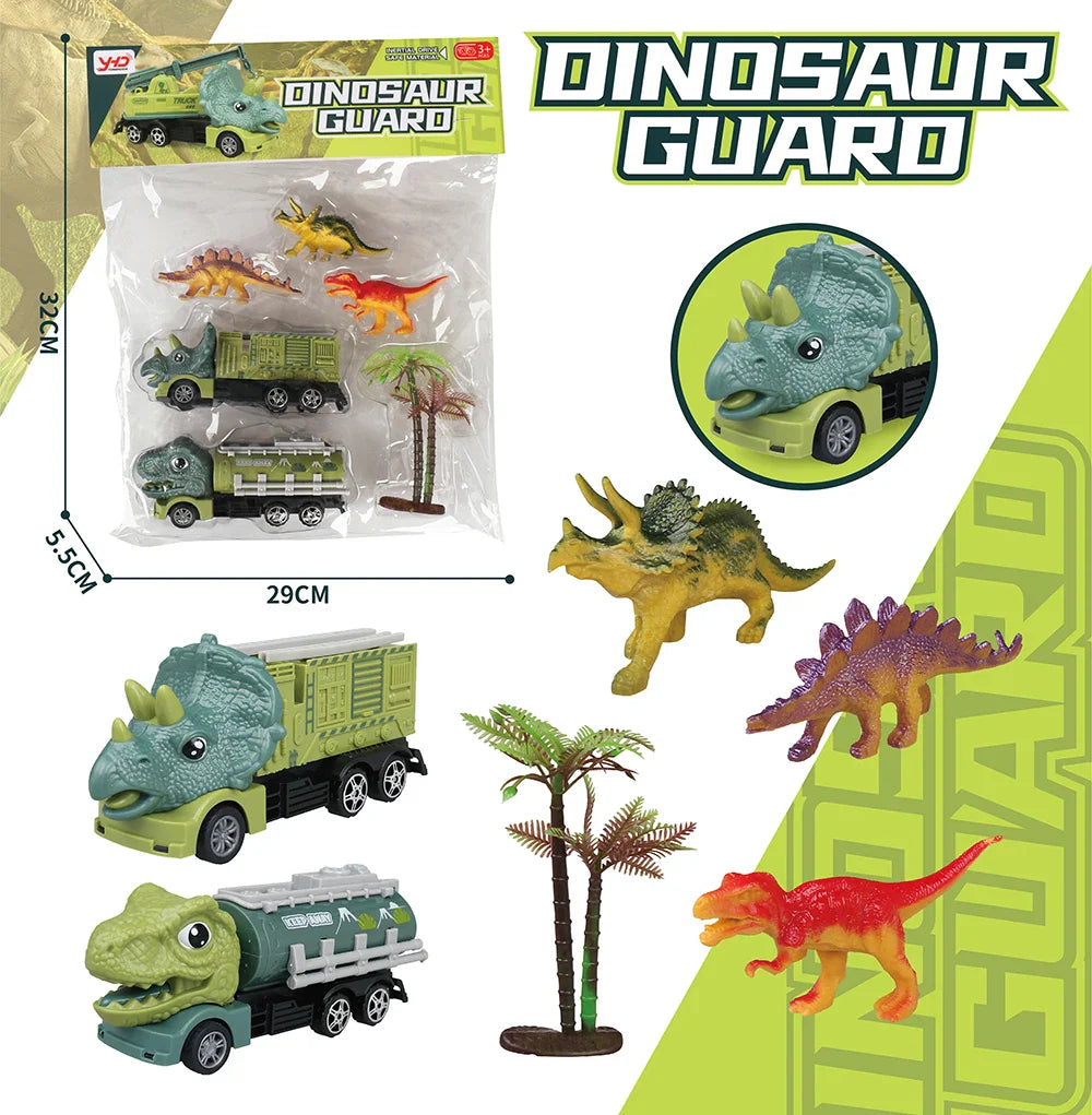 HKM-010259 Dinosaur Friction Engineering Transport Vehicles - Excavator, Crane, Oil Tanker Toys