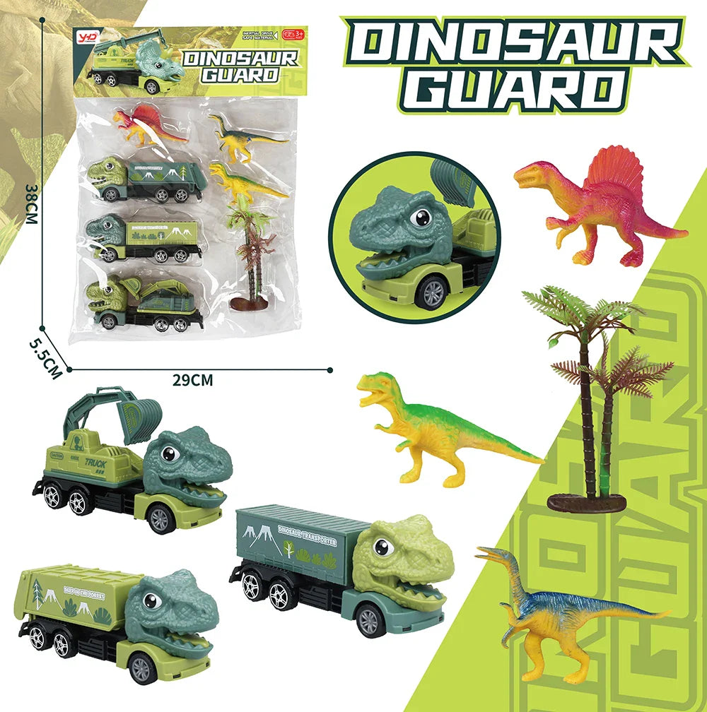 HKM-010259 Dinosaur Friction Engineering Transport Vehicles - Excavator, Crane, Oil Tanker Toys