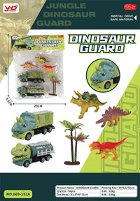 HKM-010259 Dinosaur Friction Engineering Transport Vehicles - Excavator, Crane, Oil Tanker Toys