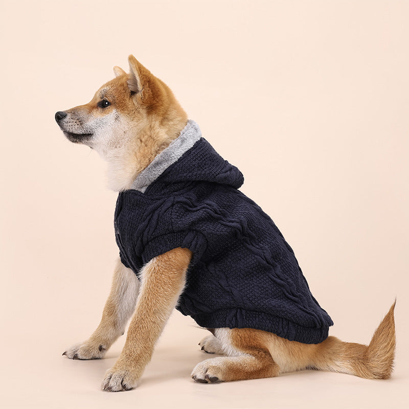 HKM-010259 Warm Cotton Sweater for Dogs with Plus Velvet Fleece - Cozy Styles in Navy and Wine Red