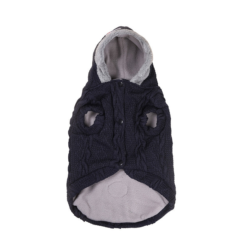 HKM-010259 Warm Cotton Sweater for Dogs with Plus Velvet Fleece - Cozy Styles in Navy and Wine Red