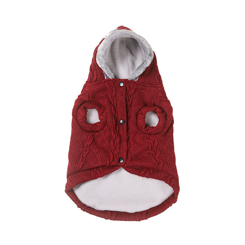 HKM-010259 Warm Cotton Sweater for Dogs with Plus Velvet Fleece - Cozy Styles in Navy and Wine Red