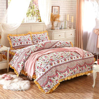 HKM-010323 Thickened Non-Slip Cotton Bed Sheet with Romantic Lace Design