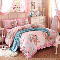 HKM-010323 Thickened Non-Slip Cotton Bed Sheet with Romantic Lace Design