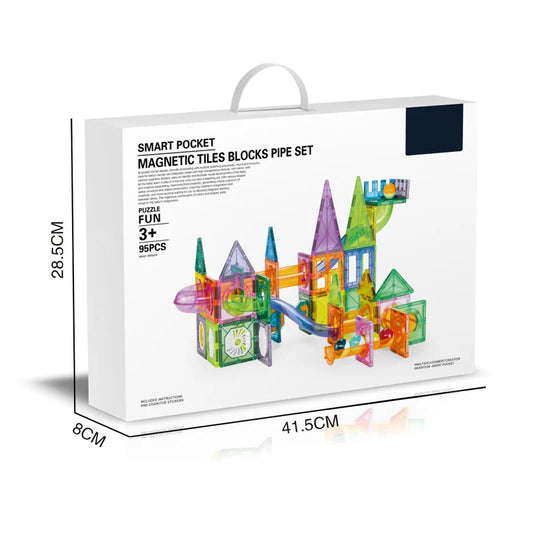 Educational 95-Piece Magnetic Tiles Marble Run Building Set for Kids - STEM Learning Toy