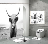 HKM-010707 Farmhouse Cow Shower Curtain with Daisy Design - Lightweight Polyester, Waterproof & Machine Washable