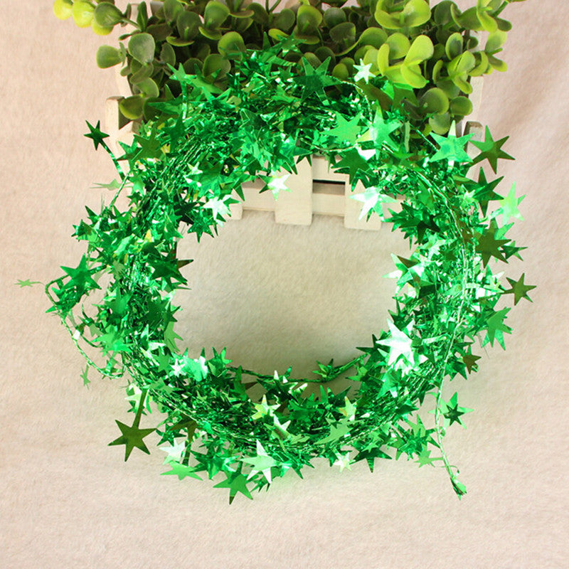 HKM-010771 5M Christmas Tree Hanging Star Pine Garland Ornament in Gold, Silver, Blue, Green, Red