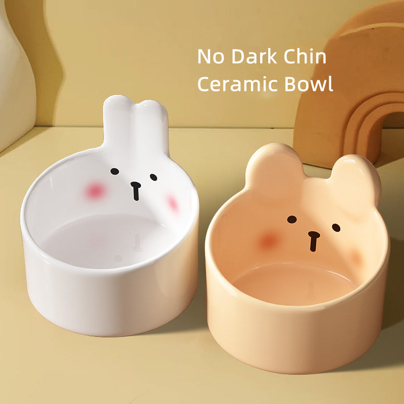 HKM-010835 Blush Critter Ceramic Pet Bowl Set for Cats and Dogs - Convenient Neck Protection Design