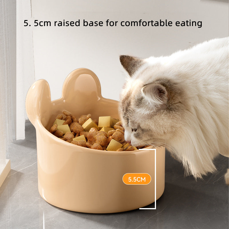 HKM-010835 Blush Critter Ceramic Pet Bowl Set for Cats and Dogs - Convenient Neck Protection Design