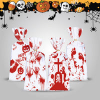 HKM-010963 Halloween Themed Bloody Treat Bags - 50 Pack Cellophane Candy Goodie Bags with Ties for Spooky Parties