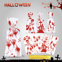 HKM-010963 Halloween Themed Bloody Treat Bags - 50 Pack Cellophane Candy Goodie Bags with Ties for Spooky Parties